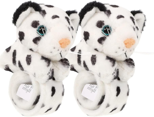 LOGOFUN 2 Pcs Snow Leopard Slap Bracelets Stuffed Animal Hug Slap Bracelet Birthday Party Favor for Kids