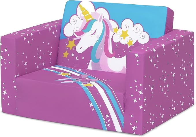 Delta Children Unicorn Cozee Flip-Out Chair For Relaxing - 2-in-1 Convertible Lightweight,Portable Chair to Lounger for Toddlers & Kids
