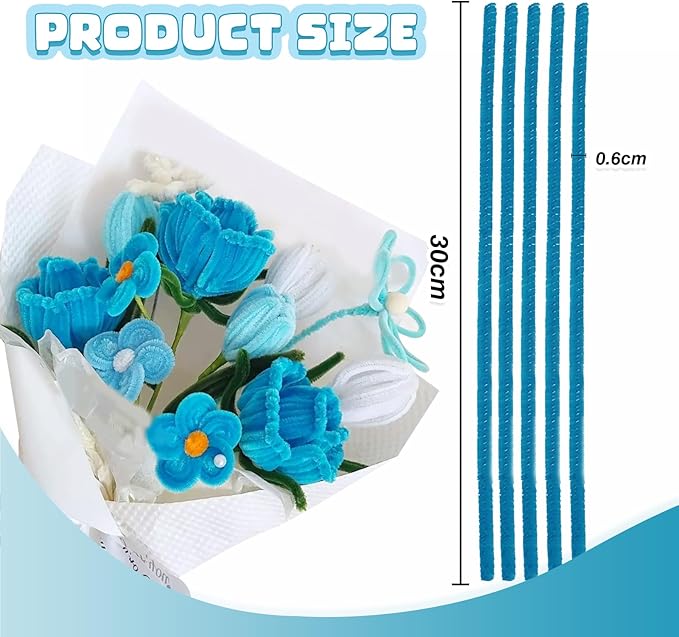 TOAOB 100pcs Pipe Cleaners Blue Pipe Cleaners Chenille Stems 6mm x 12 Inch Fuzzy Sticks Crafts Supplies for DIY Art Crafts Decorations