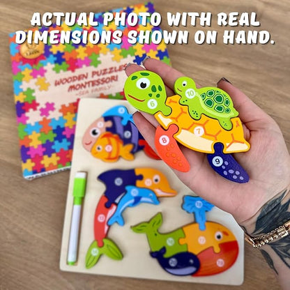 MASTER LEON - Wooden Toddler Puzzles 3-5 Year Old - Montessori Toddler Puzzle - Fine Motor Skills Toy - Animals & Vehicles Learning Games for Ages 3-4-5 - Gift for Christmas