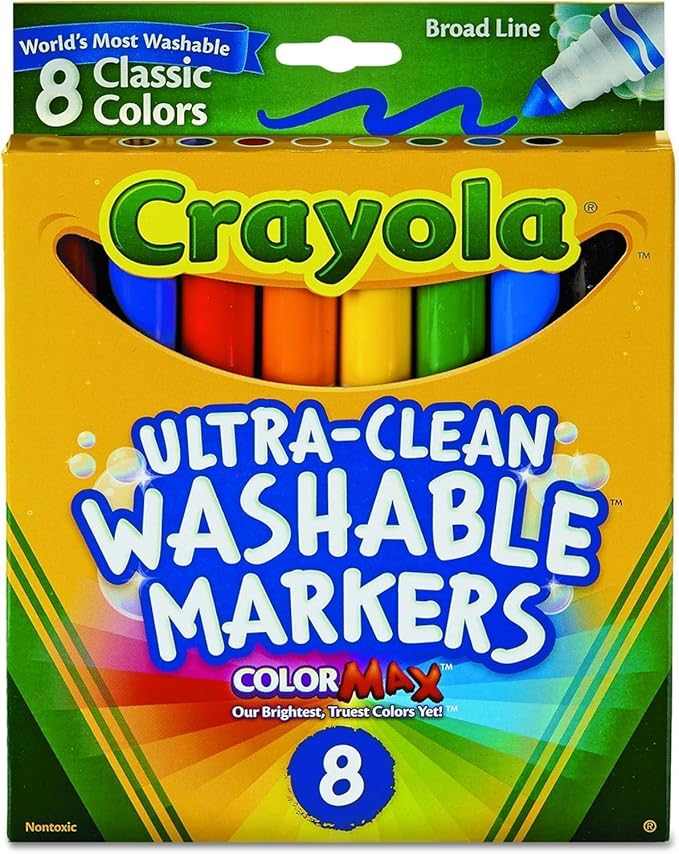 Crayola 8 Ct Broad Line Washable Markers, Assorted Colors, 656820