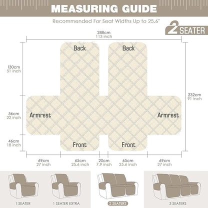 TAOCOCO Loveseat Recliner Cover Non-Slip Sofa Slipcover, Pet Cover for Loveseat Recliner with Elastic Straps, Washable Reclining Loveseat Cover Recliner Furniture Protector (2 Seater, Sand)