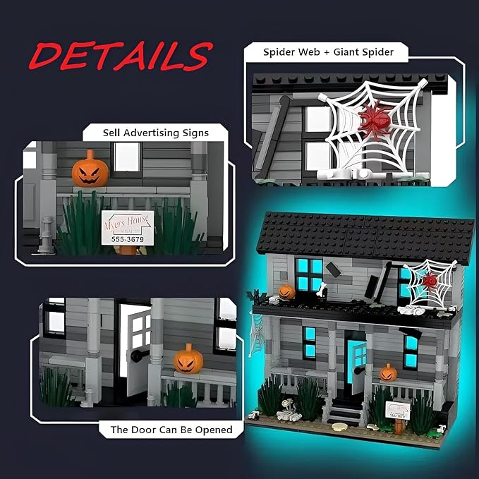 Horror Movie Figure & Haunted House Building Blocks Kits, Halloween Decor Compatible with Lego, Creative Toy & Collectible, Present for Adults and Fans
