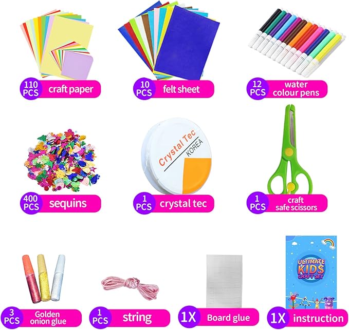 Itopstar 3000 Kids Arts and Crafts Supplies for Kids Girls Crafting Supply in 3 Layered Plastic Art Box All in One Kids Ages 4 5 6 7 8 9 10 11 & 12 Year Old Girls & Boys Crafting Supply Set