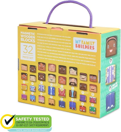 32-Piece Multiracial Magnetic Family Play Set – Wooden Diversity Building Blocks for Kids – SEL Toy Promoting Inclusion & Creative Learning