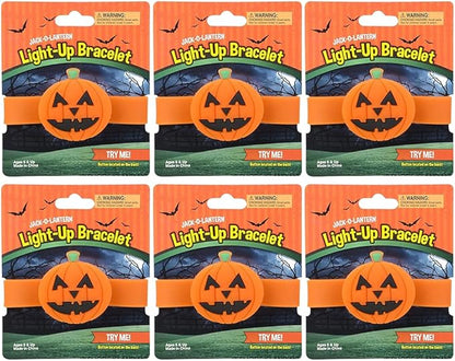 ArtCreativity Light Up Halloween Bracelets, Set of 6, Jack o Lantern Wristbands for Kids with 3 Light-Up Modes, LED Halloween Costume Accessories, Halloween Party Favors and Non-Candy Treats