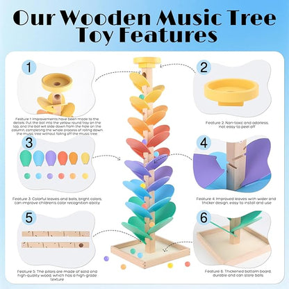 Wooden Marble Run for Kids 4-8 Boys Girls Toys Music Tree Wood Toddlers Marble Ball Run Game Leaves Toys for 3-5 Years Old Learning Montessori Color Sorting Toys Birthday Gift