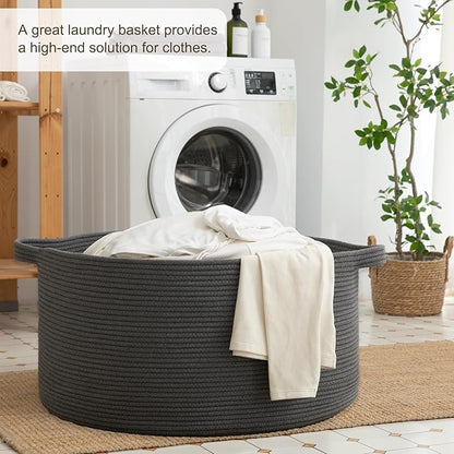 OIAHOMY 105L Blanket Basket for Living Room, Large Basket 23.6" x 23.6" x 14.6" with Handle, Laundry Hamper for Blankets, Pillows, Toy Storage for Kids, Dogs - Grey