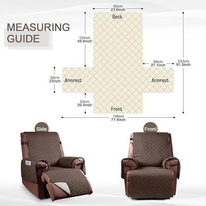 KinCam 100% Waterproof Recliner Chair Cover, Reclining Couch Covers for Pets, Dogs, Recliner Couch Slipcover Furniture Protector with Elastic Straps for Kids(23.6", Brown)