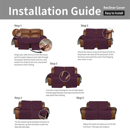 Easy-Going Loveseat Recliner Cover, Reversible Couch Cover for Double Recliner, Split Sofa Cover for Each Seat, Furniture Protector with Elastic Straps for Kids, Dogs, Pets(2 Seater, Wine/Beige)
