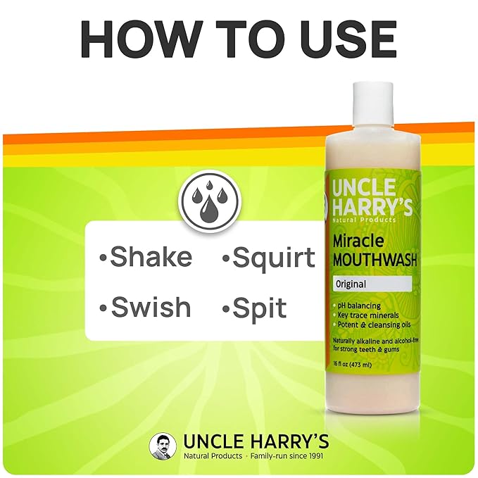 Uncle Harry's Natural Alkalizing Miracle Mouthwash | Adult & Kids Mouthwash for Bad Breath | pH Balanced Oral Care Mouth Wash & Mouth Rinse (16 fl oz)