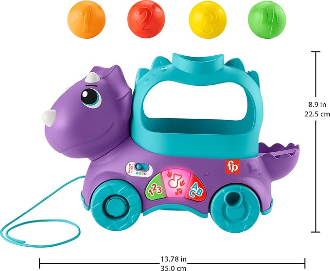 Fisher-Price Toddler Learning Toy Poppin’ Triceratops Dinosaur Pull-Along Ball Popper with Smart Stages for Ages 1+ Years