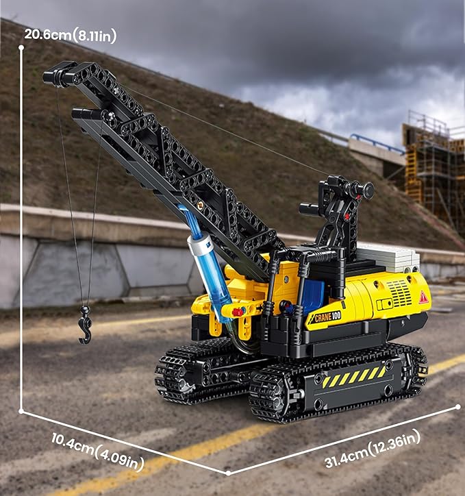 Technic Hydraulic Crane Building Set, 528 PCS Blocks Multifunctional Hydraulic Drive Engineering Car Building Model, Creative Moveable Building STEM Toy for Boys, Kids Teens and Adults