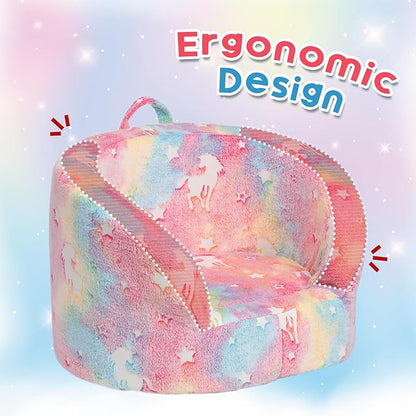 ALIMORDEN Snug-Arch Toddler Couch, Comfy Foam Baby Chair, Ergonomic Toddler Chair with a Snug Embrace Design for Boys and Girls, Unicorn