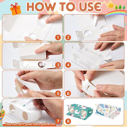 Shappy 50 Pieces Cardboard Folding Binoculars with Coloring Markers Paintable Make Your Own Paper Binocular 3X Magnification DIY Art Craft Toys for Boys Girls Birthday Party Supplies Class Activity