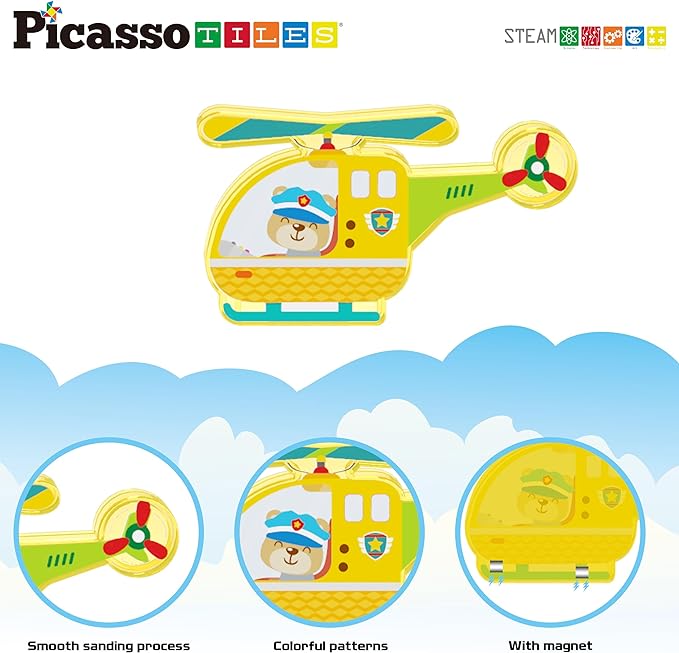 PicassoTiles Magnet Building Blocks Metro City 8 Vehicle Magnetized Action Figures Compatible Magnetic Structural Build Magnets Tile Accessory Playset STEAM Educational Learning Toys Ages 3+ PTA24