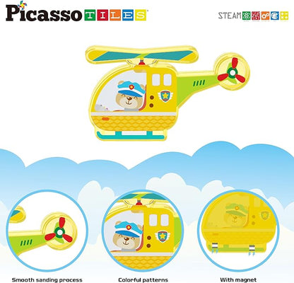 PicassoTiles Magnet Building Blocks Metro City 8 Vehicle Magnetized Action Figures Compatible Magnetic Structural Build Magnets Tile Accessory Playset STEAM Educational Learning Toys Ages 3+ PTA24