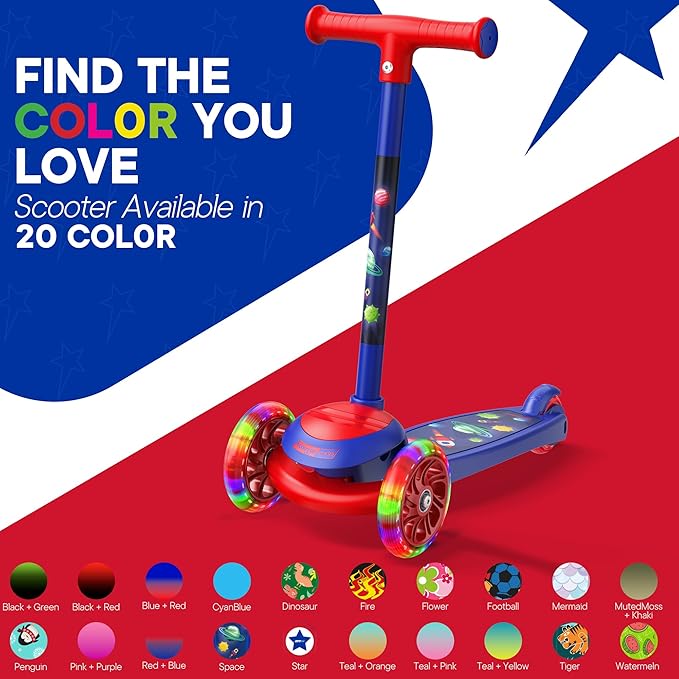 3 Wheel Scooter for Kids, Smooth Light Up LED Front Wheels, Wide Anti Slip Deck, Rear Foot Brake, Easy Lean to Steer Maneuvering, Indoor & Outdoor Ride On Toys for Ages 2 Up,