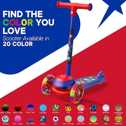 3 Wheel Scooter for Kids, Smooth Light Up LED Front Wheels, Wide Anti Slip Deck, Rear Foot Brake, Easy Lean to Steer Maneuvering, Indoor & Outdoor Ride On Toys for Ages 2 Up,