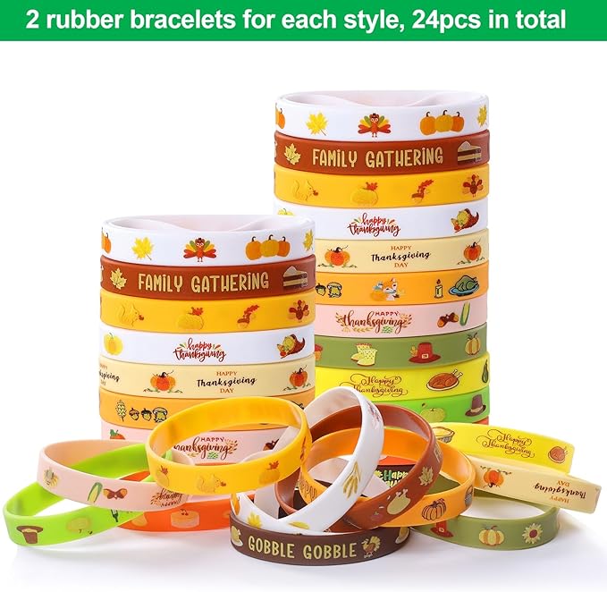 48Pcs Fall Thanksgiving Party Favors Slap Bracelets Rubber Wristbands Pumpkin Pattern Toys Bulk for Boys Girls Harvest Class Exchange Gifts Reward Prizes Thanksgiving Party Supplies