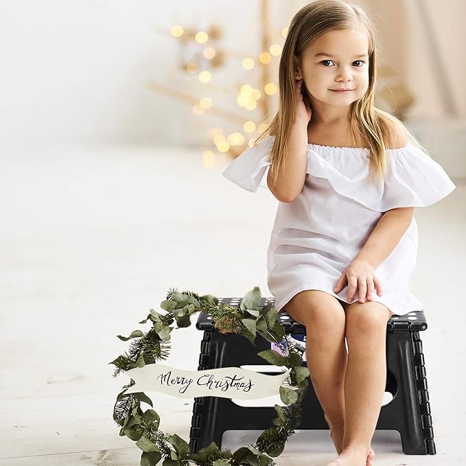 Delxo Folding Step Stool for Kids and Adults,15-Inch Extra Wide 9 Inch Height Heavy Duty Stepping Stool More Safe and Comfortable Non Slip Foldable Step Stool Black