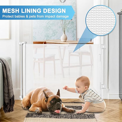 56 Inch Retractable Baby Gates for Doorways Retractable Dog Gate for Stairs Outdoor Retractable Gate Mesh Baby Gate Retractable Gates for Dogs Indoor Large Baby Gate Child Gates for Doorways, White
