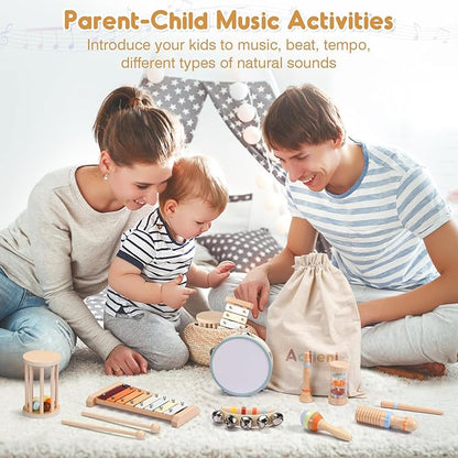 Musical Toys for Toddlers, Montessori Toys for Ages 0+, Wooden Musical Instruments Baby Toys for 1st Birthday, Music Preschool Educational Toys Xylophone for Kids Boy and Girl