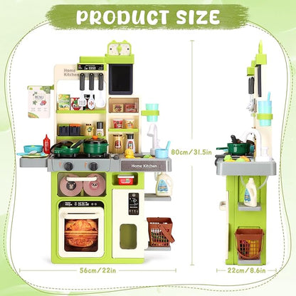 Kids Kitchen Playset, Easface Play Kitchen for Toddlers 1-3 with Sound and Light, Cooking Stove with Steam, Play Sink and Toy Kitchen Accessories Pretend Kitchen Toys for Girls Boys 3-5 (Soft Green)