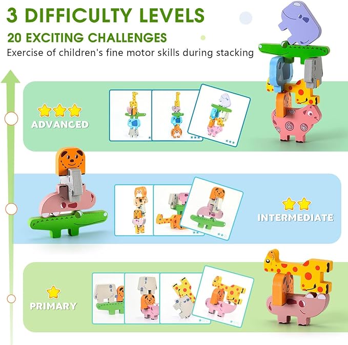 Montessori Toys for 2 3 4 Year Old, 10pcs Wooden Animal Blocks Sorting & Stacking Toys for 2-4 Year Old Toddlers Girl Boy Gifts, Kids Preschool Educational Toys Fine Motor Skills Learning Games