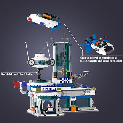 QLT Space Police Station Builidng Set, 905 Pcs Building Toy Compatible with Lego, Little Spaceship, A Police Robot, Gift for Adult & Boys