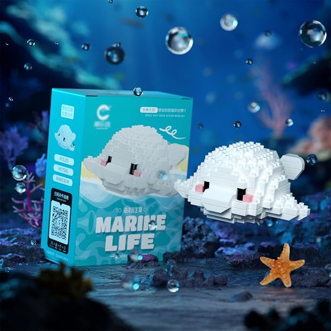 Marine Animals Building Blocks Sets Mini Building Blocks Ocean Animal Sea Creatures Building Blocks Set Mini Building Blocks Toys STEM Gifts for Kids Adult(White Whale)