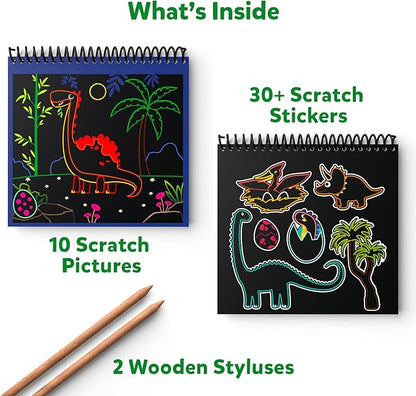Skillmatics Magical Scratch Art Book for Kids - Dinosaurs, Craft Kits & Supplies, DIY Activity & Stickers, Gifts for Toddlers, Girls & Boys Ages 3, 4, 5, 6, 7, 8, Travel Toys