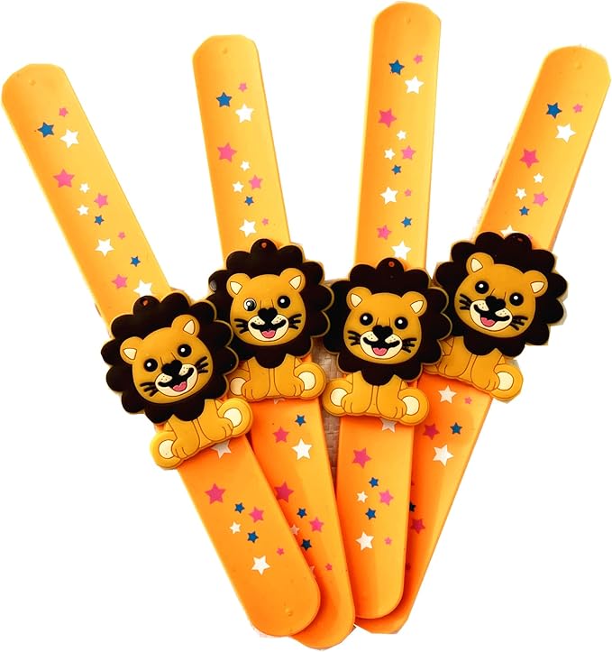 12PCS Forest Animal Theme Party Kids Slap Bracelets Silicone Wristbands and Rings