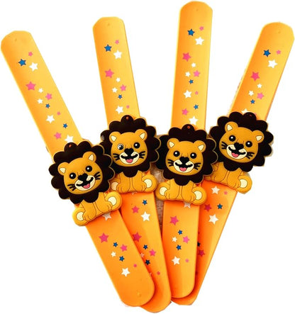 12PCS Forest Animal Theme Party Kids Slap Bracelets Silicone Wristbands and Rings