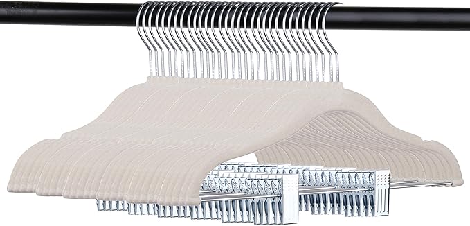 Tosnail 30 Pack Kids Velvet Hangers Children's Clothes Hangers Baby Hangers with Clips - Cream