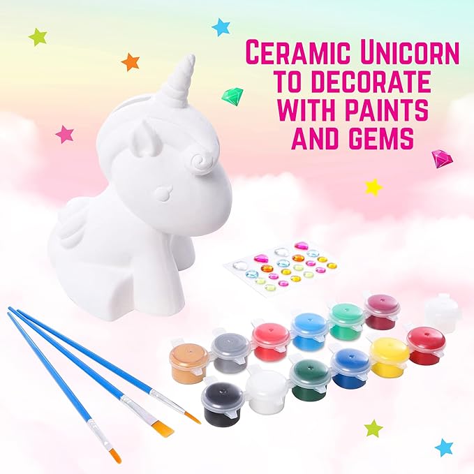 GirlZone Paint Your Own Unicorn Piggy Bank for Girls, Paint a Cute Unicorn with Cool Metallic Paints, Great Craft Kit for Kids and Fun Gift Idea
