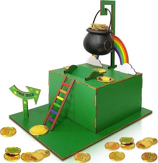 Bailiyake St. Patrick's Day Wood DIY Leprechaun Trap Kit St Patricks Day Party Decorations DIY to Catch a Leprechaun Trap Wood Craft Set for Classroom Home Rainbow Irish Shamrock Party Supplies