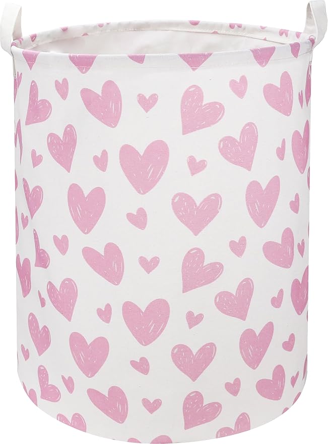 NTAOHAMPER Pink Heart Laundry Hamper, Laundry Basket, Girls Nursery Hamper,Waterproof Storage Bin for Bedroom,Clothes Organizer Basket, Room Decor(Pink Heart)