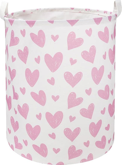 NTAOHAMPER Pink Heart Laundry Hamper, Laundry Basket, Girls Nursery Hamper,Waterproof Storage Bin for Bedroom,Clothes Organizer Basket, Room Decor(Pink Heart)