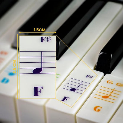 QMG Color Piano and Keyboard Stickers and Complete Color Note Piano Music Lesson and Guide Book for Kids and Beginners; Designed and Printed in USA