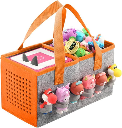 PISOSN Carrying Case for Toniebox Starter Set and Tonies Figurines, Travel Felt Cloth Musical Toy Folding Bag for Toniebox 2 & Accessories (Orange)