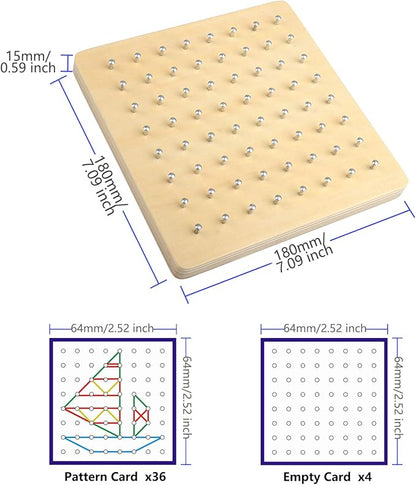 Thoth Montessori Wooden Geoboard Mathematical Manipulative Material Array Block Geo board with 36Pcs Pattern Cards and Rubber Bands Matrix 8x8 for Kids Graphical Educational Toys Early Development Toy