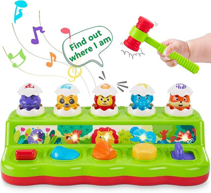 1 Year Old Toys for Boys Girls Birthday Gift, Cause and Effect Animal Pop Up Toy with Music and Light for Toddlers 1-3, Preschool Learning Educational Toys Gifts for Babies 12 Months