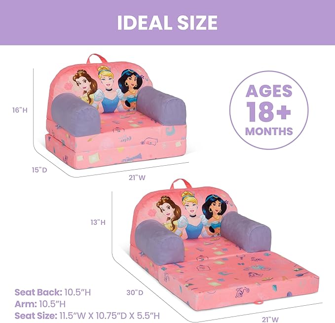 Delta Children - Disney Princess Cozee Buddy Flip-Out Kids Chair, Pink
