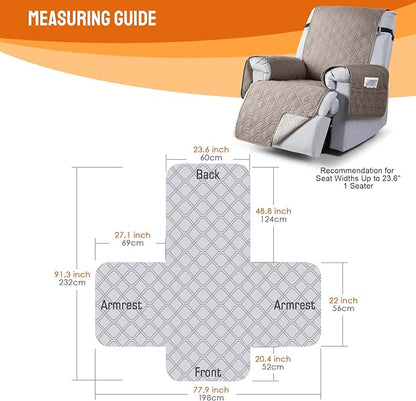 VANSOFY 100% Waterproof Recliner Chair Covers, Recliner Cover Non-Slip Dog Chair Cover Furniture Protector Washable Slipcover with Pocket, Elastic Straps for Pets, Dogs(Khaki, 23.6")