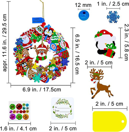 Winlyn 12 Sets Christmas Craft Kits Holiday Crafts DIY Christmas Wreath Ornaments Decorations Art Sets Xmas Snowmen Snowflake Festive Winter Foam Stickers Arts and Crafts for Kids Classroom Activities