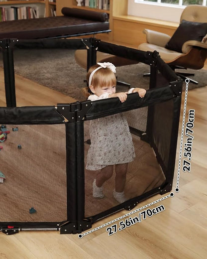 Extra Wide Baby Gate Playpen with Heat-Resistant Mesh,6 Panel Foldable Baby Fence,Indoor/Outdoor Safety Barrier,Dog Playpen & Fireplace Gate