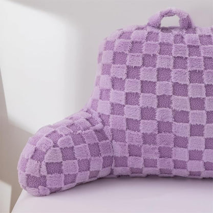 Aimuan Reading Pillow Checkered Bed Rest Wedge Backrest Checkerboard Pillow with Arms Back Support for Sitting Up in Bed Cushion Incline Rest Sleeping Snoring Pillow, Purple Large