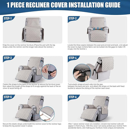 TAOCOCO 100% Waterproof Recliner Covers, Recliner Sofa Covers with Leg Straps, Reversible Recliner Couch Cover for Reclining Chair, Washable Couch Protector for Pets Kids(1 Seater 28", Off Whit)