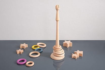 TickiT - 73911 Wooden Ring Stand Base - Heuristic Play - Loose Parts Montessori-Style Toy - Natural Toddler Toys